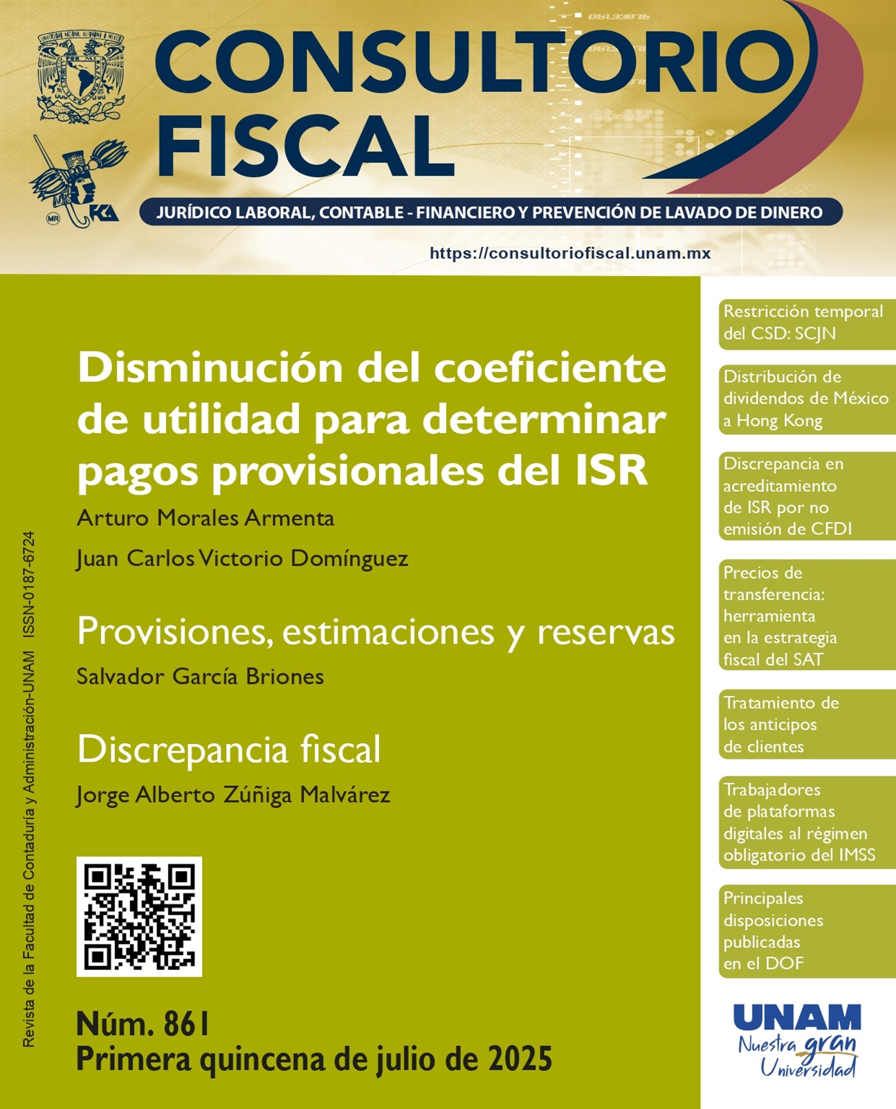 No.861 - Disminución del coeficiente de utilidad para determinar pagos provisionales del ISR